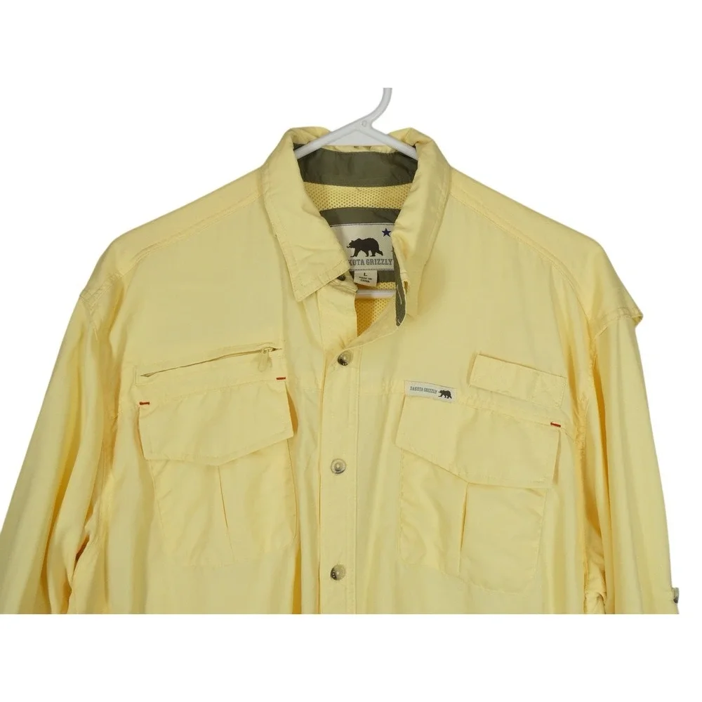 Dakota Grizzly Button Up Hiking Shirt Men L Yellow‎ Outdoor Nylon roll up sleeve
